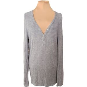 CHASER Thermal Sweater Gray Waffle Knit‎ Henley V-Neck Women's Large